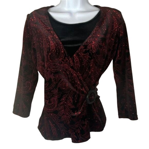 Vtg Y2K Notations Top | SP | Black Velvet Red Glitter | Whimsigoth Fairy Grunge - Picture 1 of 8
